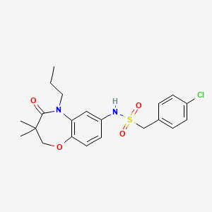molecular formula C21H25ClN2O4S B2524434 1-(4-chlorophenyl)-N-(3,3-dimethyl-4-oxo-5-propyl-2,3,4,5-tetrahydrobenzo[b][1,4]oxazepin-7-yl)methanesulfonamide CAS No. 921915-09-5