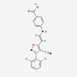 molecular formula C19H11Cl2N3O3 B2524447 4-({2-[4-Cyano-3-(2,6-dichlorophenyl)-5-isoxazolyl]vinyl}amino)benzenecarboxylic acid CAS No. 338402-64-5