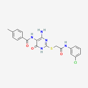 molecular formula C20H18ClN5O3S B2524489 N-(4-amino-2-((2-((3-chlorophenyl)amino)-2-oxoethyl)thio)-6-oxo-1,6-dihydropyrimidin-5-yl)-4-methylbenzamide CAS No. 888428-66-8