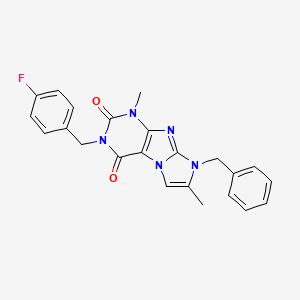 molecular formula C23H20FN5O2 B2524506 6-Benzyl-2-[(4-fluorophenyl)methyl]-4,7-dimethylpurino[7,8-a]imidazole-1,3-dione CAS No. 900289-45-4
