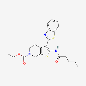 molecular formula C22H25N3O3S2 B2524510 ethyl 3-(1,3-benzothiazol-2-yl)-2-pentanamido-4H,5H,6H,7H-thieno[2,3-c]pyridine-6-carboxylate CAS No. 946276-67-1