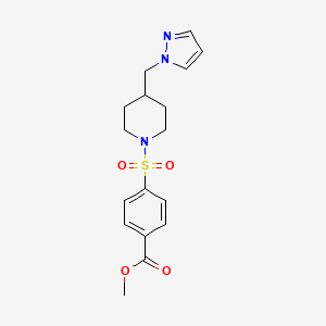 molecular formula C17H21N3O4S B2524517 methyl 4-((4-((1H-pyrazol-1-yl)methyl)piperidin-1-yl)sulfonyl)benzoate CAS No. 1421523-11-6