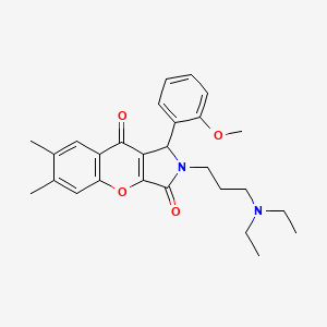 molecular formula C27H32N2O4 B2524520 2-(3-(Diethylamino)propyl)-1-(2-methoxyphenyl)-6,7-dimethyl-1,2-dihydrochromeno[2,3-c]pyrrole-3,9-dione CAS No. 886165-81-7