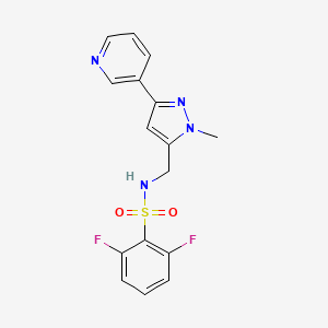 molecular formula C16H14F2N4O2S B2524533 2,6-difluoro-N-((1-methyl-3-(pyridin-3-yl)-1H-pyrazol-5-yl)methyl)benzenesulfonamide CAS No. 2034417-12-2