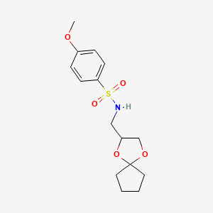 molecular formula C15H21NO5S B2524545 N-(1,4-dioxaspiro[4.4]nonan-2-ylmethyl)-4-methoxybenzenesulfonamide CAS No. 899962-96-0