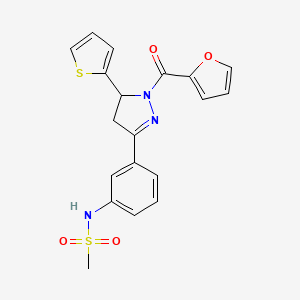 molecular formula C19H17N3O4S2 B2524599 N-{3-[1-(furan-2-carbonyl)-5-(thiophen-2-yl)-4,5-dihydro-1H-pyrazol-3-yl]phenyl}methanesulfonamide CAS No. 714263-36-2