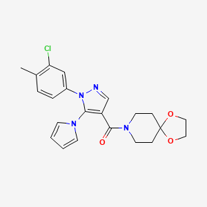 (1-(3-chloro-4-methylphenyl)-5-(1H-pyrrol-1-yl)-1H-pyrazol-4-yl)(1,4-dioxa-8-azaspiro[4.5]decan-8-yl)methanone
