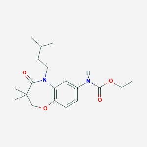 molecular formula C19H28N2O4 B2524815 Ethyl (5-isopentyl-3,3-dimethyl-4-oxo-2,3,4,5-tetrahydrobenzo[b][1,4]oxazepin-7-yl)carbamate CAS No. 921778-01-0