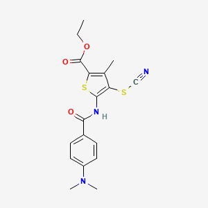 molecular formula C18H19N3O3S2 B2524820 ethyl 4-(cyanosulfanyl)-5-[4-(dimethylamino)benzamido]-3-methylthiophene-2-carboxylate CAS No. 681162-74-3
