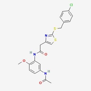 molecular formula C21H20ClN3O3S2 B2524829 N-(5-acetamido-2-methoxyphenyl)-2-(2-((4-chlorobenzyl)thio)thiazol-4-yl)acetamide CAS No. 953983-23-8