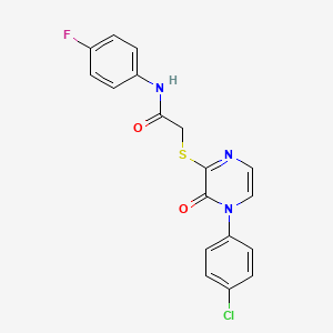 molecular formula C18H13ClFN3O2S B2524846 2-{[4-(4-chlorophenyl)-3-oxo-3,4-dihydropyrazin-2-yl]sulfanyl}-N-(4-fluorophenyl)acetamide CAS No. 932489-43-5