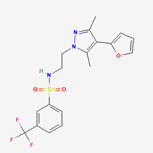 molecular formula C18H18F3N3O3S B2524856 N-(2-(4-(furan-2-yl)-3,5-dimethyl-1H-pyrazol-1-yl)ethyl)-3-(trifluoromethyl)benzenesulfonamide CAS No. 2034418-06-7