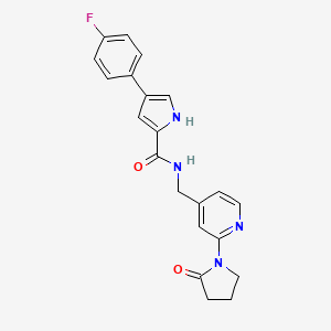 molecular formula C21H19FN4O2 B2524895 4-(4-fluorophenyl)-N-((2-(2-oxopyrrolidin-1-yl)pyridin-4-yl)methyl)-1H-pyrrole-2-carboxamide CAS No. 2034366-79-3