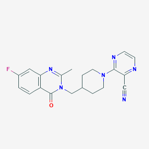 molecular formula C20H19FN6O B2524907 3-{4-[(7-Fluoro-2-methyl-4-oxo-3,4-dihydroquinazolin-3-yl)methyl]piperidin-1-yl}pyrazine-2-carbonitrile CAS No. 2415503-77-2