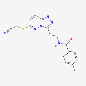 molecular formula C17H16N6OS B2524910 N-(2-(6-((cyanomethyl)thio)-[1,2,4]triazolo[4,3-b]pyridazin-3-yl)ethyl)-4-methylbenzamide CAS No. 872995-39-6