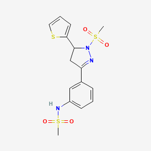 molecular formula C15H17N3O4S3 B2524914 N-(3-(1-(methylsulfonyl)-5-(thiophen-2-yl)-4,5-dihydro-1H-pyrazol-3-yl)phenyl)methanesulfonamide CAS No. 838844-71-6