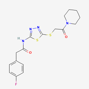 molecular formula C17H19FN4O2S2 B2524937 2-(4-fluorophenyl)-N-(5-((2-oxo-2-(piperidin-1-yl)ethyl)thio)-1,3,4-thiadiazol-2-yl)acetamide CAS No. 476466-54-3