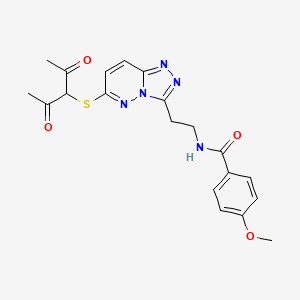 molecular formula C20H21N5O4S B2525011 N-(2-(6-((2,4-dioxopentan-3-yl)thio)-[1,2,4]triazolo[4,3-b]pyridazin-3-yl)ethyl)-4-methoxybenzamide CAS No. 872996-40-2