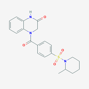molecular formula C21H23N3O4S B2525013 4-(4-((2-methylpiperidin-1-yl)sulfonyl)benzoyl)-3,4-dihydroquinoxalin-2(1H)-one CAS No. 952835-61-9