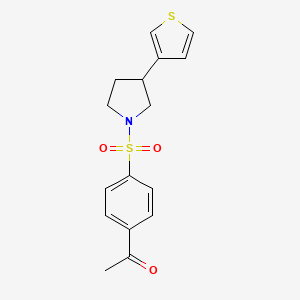 molecular formula C16H17NO3S2 B2525021 1-(4-((3-(Thiophen-3-yl)pyrrolidin-1-yl)sulfonyl)phenyl)ethan-1-one CAS No. 2319837-72-2
