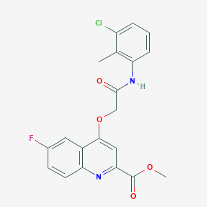 molecular formula C20H16ClFN2O4 B2525026 METHYL 4-{[(3-CHLORO-2-METHYLPHENYL)CARBAMOYL]METHOXY}-6-FLUOROQUINOLINE-2-CARBOXYLATE CAS No. 1358248-62-0
