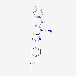 molecular formula C22H20FN3S B2525034 (E)-3-((4-fluorophenyl)amino)-2-(4-(4-isobutylphenyl)thiazol-2-yl)acrylonitrile CAS No. 378215-00-0