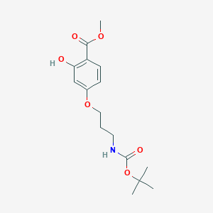 molecular formula C16H23NO6 B2525061 Methyl 4-{3-[(tert-butoxycarbonyl)amino]propoxy}-2-hydroxybenzenecarboxylate CAS No. 162045-32-1