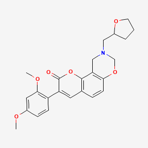molecular formula C24H25NO6 B2525083 3-(2,4-dimethoxyphenyl)-9-((tetrahydrofuran-2-yl)methyl)-9,10-dihydrochromeno[8,7-e][1,3]oxazin-2(8H)-one CAS No. 946384-55-0
