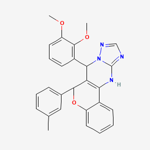 molecular formula C27H24N4O3 B2525084 11-(2,3-dimethoxyphenyl)-9-(3-methylphenyl)-8-oxa-12,13,15,17-tetraazatetracyclo[8.7.0.0^{2,7}.0^{12,16}]heptadeca-1(10),2(7),3,5,13,15-hexaene CAS No. 868147-94-8