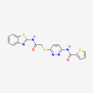molecular formula C18H13N5O2S3 B2525087 N-(6-((2-(benzo[d]thiazol-2-ylamino)-2-oxoethyl)thio)pyridazin-3-yl)thiophene-2-carboxamide CAS No. 1021026-79-8