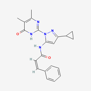 molecular formula C21H21N5O2 B2525096 (Z)-N-(3-cyclopropyl-1-(4,5-dimethyl-6-oxo-1,6-dihydropyrimidin-2-yl)-1H-pyrazol-5-yl)-3-phenylacrylamide CAS No. 1203432-48-7