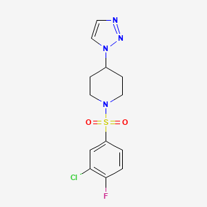 molecular formula C13H14ClFN4O2S B2525119 1-((3-chloro-4-fluorophenyl)sulfonyl)-4-(1H-1,2,3-triazol-1-yl)piperidine CAS No. 1795084-74-0