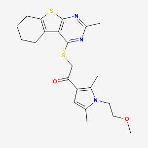 molecular formula C22H27N3O2S2 B2525174 1-[1-(2-Methoxyethyl)-2,5-dimethylpyrrol-3-yl]-2-[(2-methyl-5,6,7,8-tetrahydro-[1]benzothiolo[2,3-d]pyrimidin-4-yl)sulfanyl]ethanone CAS No. 690644-70-3