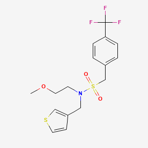 molecular formula C16H18F3NO3S2 B2525175 N-(2-methoxyethyl)-N-(thiophen-3-ylmethyl)-1-(4-(trifluoromethyl)phenyl)methanesulfonamide CAS No. 1396859-79-2