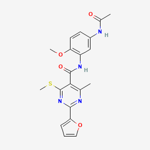 molecular formula C20H20N4O4S B2525183 N-(5-acetamido-2-methoxyphenyl)-2-(furan-2-yl)-4-methyl-6-(methylsulfanyl)pyrimidine-5-carboxamide CAS No. 1090441-57-8