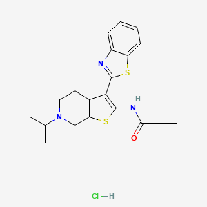 molecular formula C22H28ClN3OS2 B2525211 N-(3-(benzo[d]thiazol-2-yl)-6-isopropyl-4,5,6,7-tetrahydrothieno[2,3-c]pyridin-2-yl)pivalamide hydrochloride CAS No. 1330038-17-9