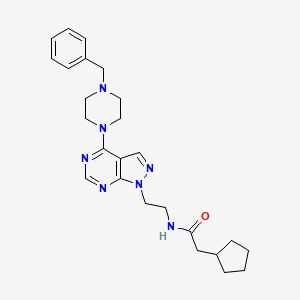 molecular formula C25H33N7O B2525227 N-(2-(4-(4-benzylpiperazin-1-yl)-1H-pyrazolo[3,4-d]pyrimidin-1-yl)ethyl)-2-cyclopentylacetamide CAS No. 1021094-12-1