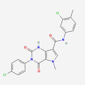 molecular formula C21H16Cl2N4O3 B2525228 N-(3-chloro-4-methylphenyl)-3-(4-chlorophenyl)-5-methyl-2,4-dioxo-2,3,4,5-tetrahydro-1H-pyrrolo[3,2-d]pyrimidine-7-carboxamide CAS No. 921852-08-6