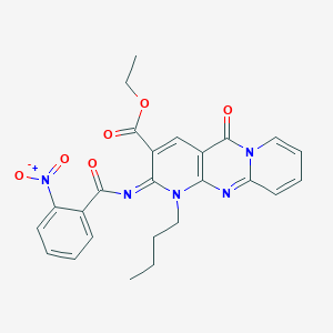 molecular formula C25H23N5O6 B2525246 ethyl 7-butyl-6-(2-nitrobenzoyl)imino-2-oxo-1,7,9-triazatricyclo[8.4.0.03,8]tetradeca-3(8),4,9,11,13-pentaene-5-carboxylate CAS No. 534567-54-9