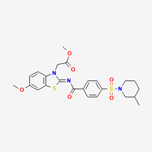 molecular formula C24H27N3O6S2 B2525271 methyl 2-[(2Z)-6-methoxy-2-({4-[(3-methylpiperidin-1-yl)sulfonyl]benzoyl}imino)-2,3-dihydro-1,3-benzothiazol-3-yl]acetate CAS No. 865200-05-1