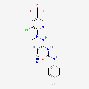 molecular formula C17H13Cl2F3N6O B2525294 N-(4-氯苯基)-N'-(1-{2-[3-氯-5-(三氟甲基)-2-吡啶基]-2-甲基肼基}-2-氰基乙烯基)脲 CAS No. 337920-11-3