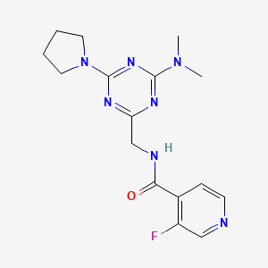 molecular formula C16H20FN7O B2525305 N-((4-(dimethylamino)-6-(pyrrolidin-1-yl)-1,3,5-triazin-2-yl)methyl)-3-fluoroisonicotinamide CAS No. 2034420-43-2