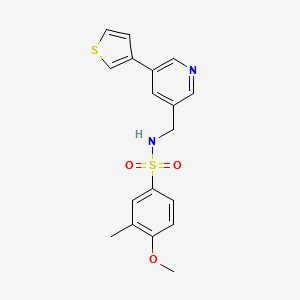 molecular formula C18H18N2O3S2 B2525307 4-methoxy-3-methyl-N-((5-(thiophen-3-yl)pyridin-3-yl)methyl)benzenesulfonamide CAS No. 1798674-76-6