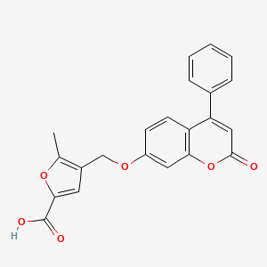 molecular formula C22H16O6 B2525311 5-Methyl-4-[(2-oxo-4-phenylchromen-7-yl)oxymethyl]furan-2-carboxylic acid CAS No. 376376-16-8