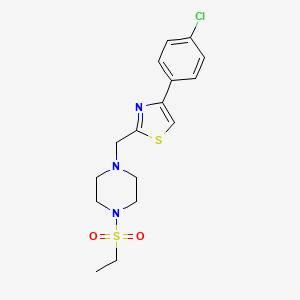 molecular formula C16H20ClN3O2S2 B2525324 4-(4-Chlorophenyl)-2-((4-(ethylsulfonyl)piperazin-1-yl)methyl)thiazole CAS No. 1105237-01-1