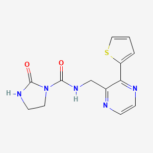 molecular formula C13H13N5O2S B2525369 2-oxo-N-((3-(thiophen-2-yl)pyrazin-2-yl)methyl)imidazolidine-1-carboxamide CAS No. 2034496-34-7