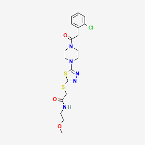 molecular formula C19H24ClN5O3S2 B2525375 2-((5-(4-(2-(2-氯苯基)乙酰)哌嗪-1-基)-1,3,4-噻二唑-2-基)硫代)-N-(2-甲氧基乙基)乙酰胺 CAS No. 1105201-60-2