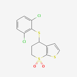 molecular formula C13H10Cl2O2S3 B2525389 4-(2,6-dichlorophenyl)sulfanyl-5,6-dihydro-4H-thieno[2,3-b]thiopyran 7,7-dioxide CAS No. 478067-52-6