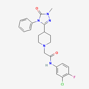 molecular formula C22H23ClFN5O2 B2525408 N-(3-chloro-4-fluorophenyl)-2-(4-(1-methyl-5-oxo-4-phenyl-4,5-dihydro-1H-1,2,4-triazol-3-yl)piperidin-1-yl)acetamide CAS No. 1396686-46-6