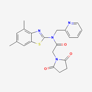molecular formula C21H20N4O3S B2525425 N-(4,6-dimethyl-1,3-benzothiazol-2-yl)-2-(2,5-dioxopyrrolidin-1-yl)-N-[(pyridin-2-yl)methyl]acetamide CAS No. 922941-61-5